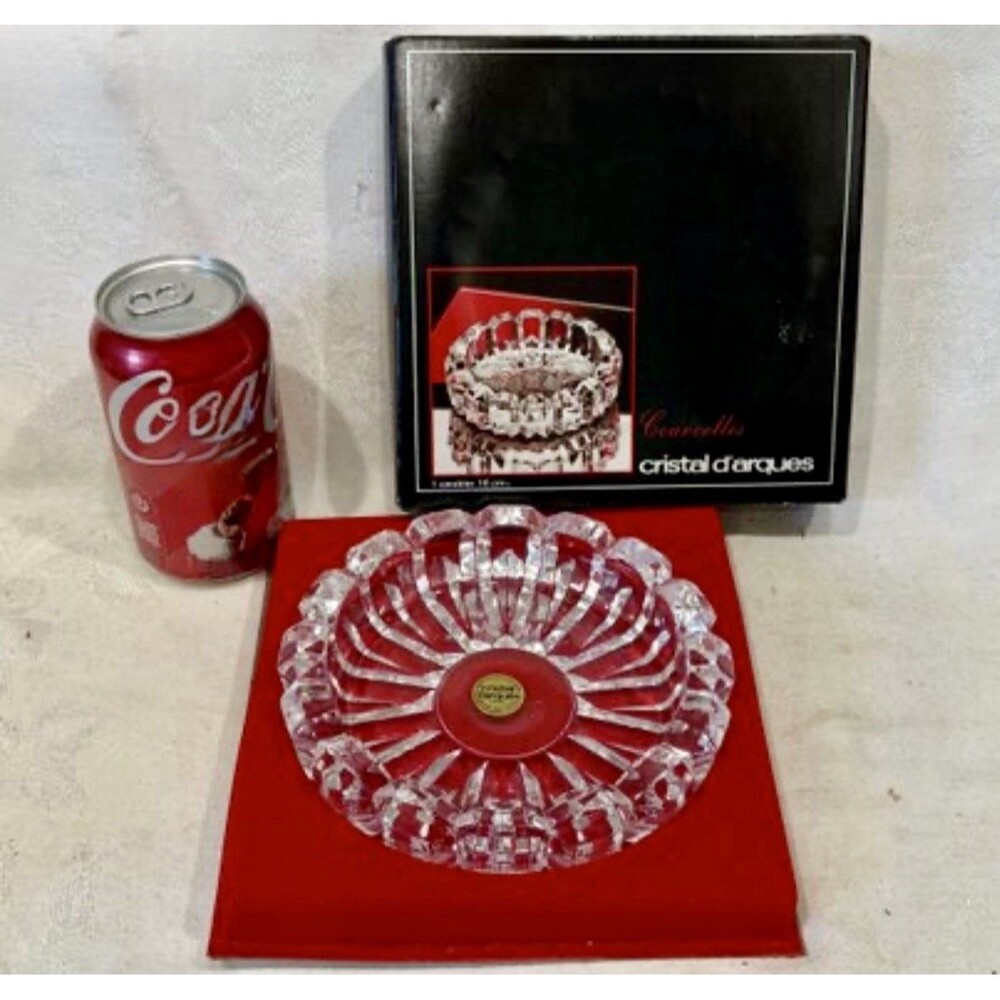 Vintage Cristal d Arques Courcelles 16cm Lead Crystal Ashtray New in Box NOS